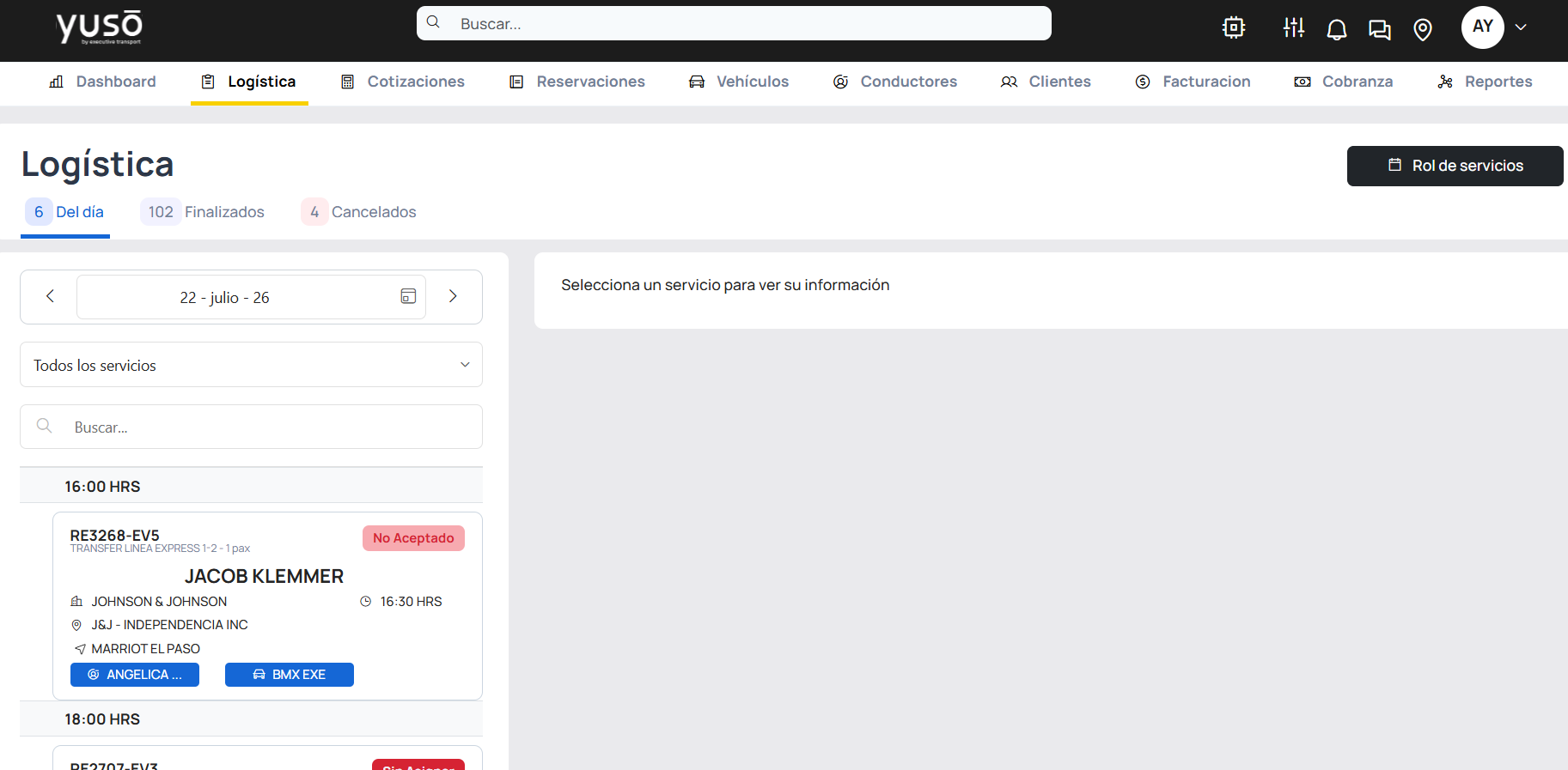 YUSO logistics dashboard